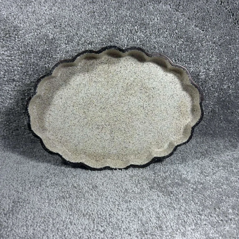 Vanity Tray Beige Scalloped Oval Speckled Faux Stone Home Decor